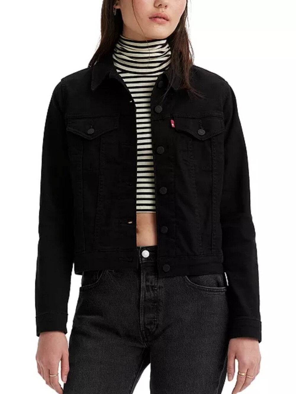 Levi's Original Trucker Jean Jacket Black Stretch Denim Women Medium